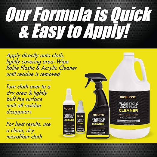 Rolite RPAC4z2PK Plastic and Acrylic Cleaner Spray, 4 fl. oz., 2 Pack, High Shine Protectant and Polish for Nonporous Surfaces, Streak-Free Formula for Windshields, Windows, Headlights