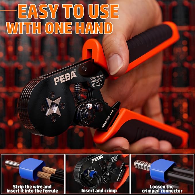 PEBA Ferrule Crimping Tool Kit - 33 Sizes Wire Ferrules Kit and Square Crimping Pliers AWG28-7 & Wire Stripper for Electrical Wiring/DIY Terminals | Self-Adjusting Ratchet Crimper - Copper Ferrule Kit