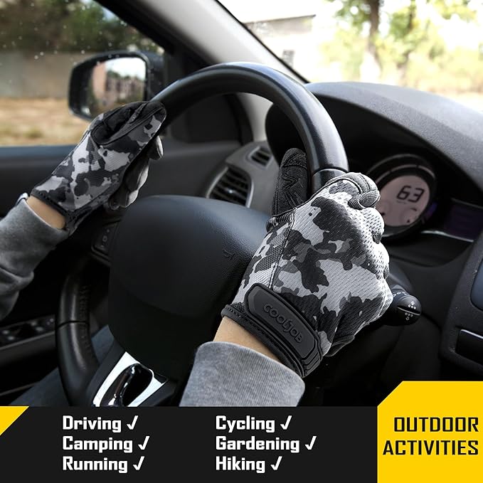 COOLJOB Mechanic Safety Work Gloves, Enhanced Anti-Slip Grip Tactical Gloves, Touchscreen, Breathable, Ultra-Soft, S-XL