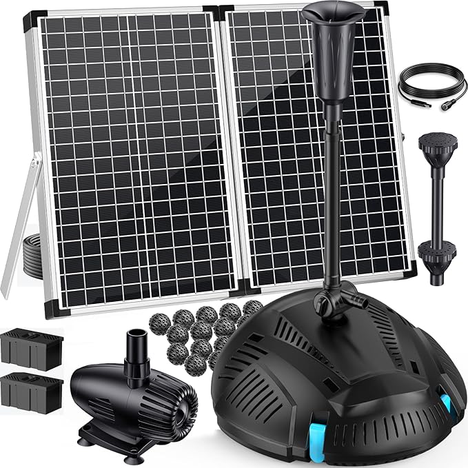 Antfraer 70W Solar Pond Filter with Water Pump, Solar Pond Filter with Water Shortage Protection, Pond Pump with 17FT +10FT Cord For Fish Pond Garden Waterfall Clean & Clear