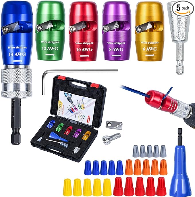 Wire Stripper for Drill, US Standard Electric Wire Stripper Tool for Drill, Wire Strippers for 6/8/10/12/14 AWG, Wire Stripping and Twisting Tool Set