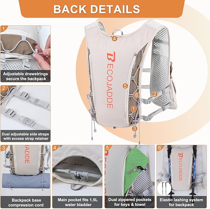 Running Vest Hydration Backpack for Men Women, 5L Lightweight Running Backpack Hydration Pack for Marathon, Trail, Cycling, Hiking, Jogging