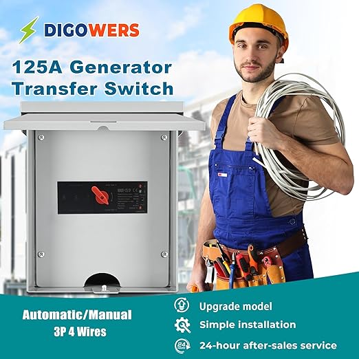 Automatic Transfer Switch, 125 Amp 3 Pole Auto Transfer Switch for Home Generator, 120/240-Volt 30,000W Stronger Stability, for Outdoor and Indoor with Ground, General 60HZ