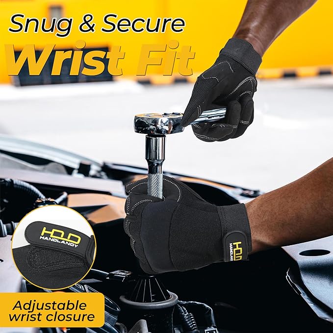 HANDLANDY Work Gloves for Men & Women, Utility Mechanic Working Gloves Touch Screen, Flexible Gardening Gloves for Yard