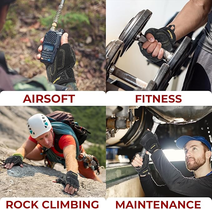 HANDLANDY Fingerless Work Gloves for Men, Padded Impact Tactical Mechanics Gloves, Grip Utility Trucker Driver Gloves (Black- impact, X-Large (Pack of 1))