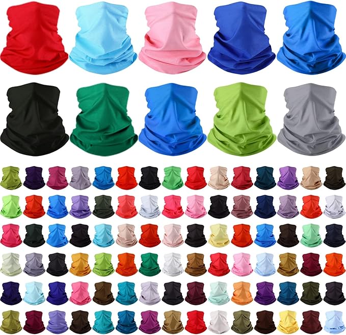 Bonuci 100 Pcs Neck Gaiter Bulk Seamless Neck Gaiter Face Coverings Breathable Elastic Headwear Bandana for Women Men
