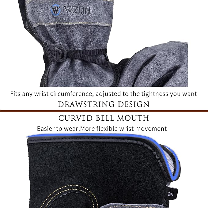 Leather Work Gloves for Men or Women. X-Large Glove for Gardening, Tig/Mig Welding, Construction, Chainsaw, Farm, Ranch, etc. Cowhide, Cotton Lined, Utility, Firm Grip, Durable. Grey-Black XL
