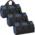 Sanwuta 3 Pack Tool Bag for Men with Waterproof Hard Bottom, Heavy Duty Tool Bag Wide Mouth Tote for Various Instrument, Electrician Carpenter Mechanic(Blue,13 Inch,Classic)