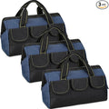 Sanwuta 3 Pack Tool Bag for Men with Waterproof Hard Bottom, Heavy Duty Tool Bag Wide Mouth Tote for Various Instrument, Electrician Carpenter Mechanic(Blue,18 Inch,Classic)