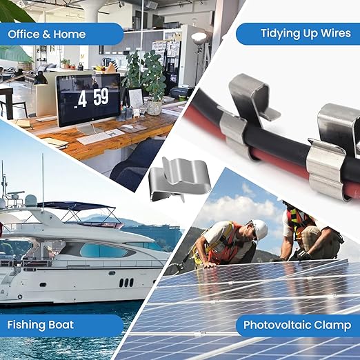 Aifeier ET 60Pcs Trailer Frame Wire Clips, 304 Stainless Steel Cable Clamps 23 mm Solar Panel Wire Clips Double Wire Clips Trailer Floor Clips for PV Wiring Boat Cable