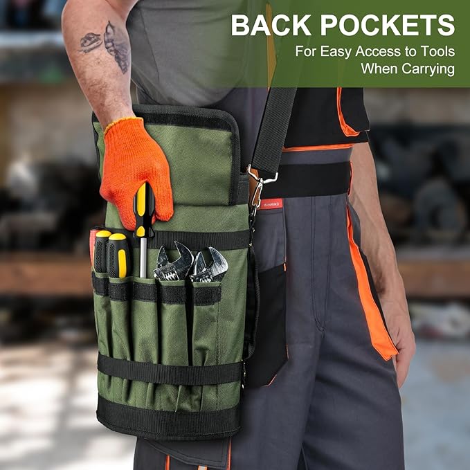 Tool Bag,Large Roll Up Tool Bag Organizer,13 Pockets Tool Roll Storage Pouch,Heavy Duty Portable Tool Storage Carrier Bag for Men,Mechanic,Electrician,Valentines Day Gifts for Men,Green