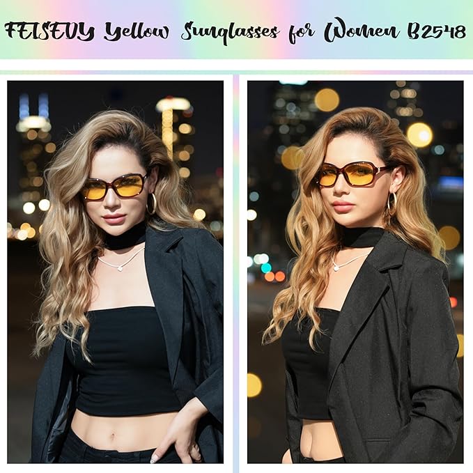 FEISEDY Classic Womens Night Glasses Driving Anti Glare Wrap Around Yellow Sunglasses B2548