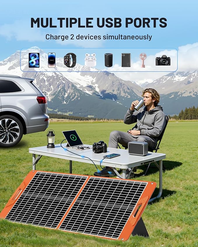 60W Portable Solar Panel Charger, 23.5% High Efficiency Foldable Solar Panels for Power Station, IP65 Waterproof Solar Charger with QC3.0 USB-A & USB-C Outputs for Outdoor Camping RV Trip