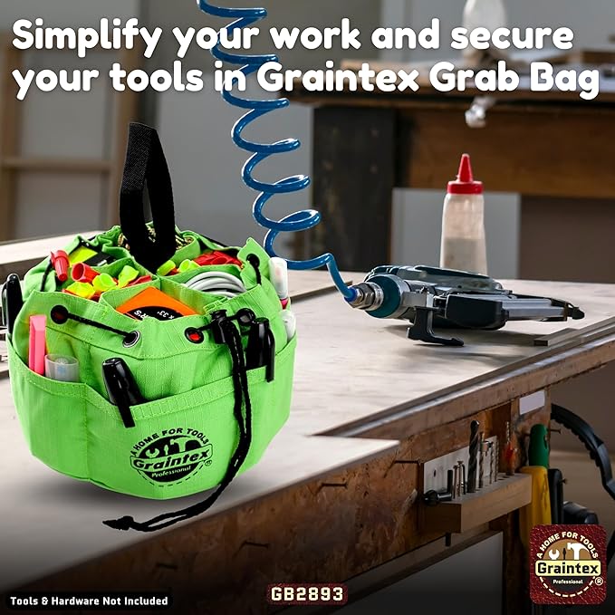 Graintex 18 Pockets Grab Bag Rip-stop Canvas Drawstring Closure, Small Part Organizer Pouch, Small Tools, Screws, Parts, Parachute Tool Bag for Efficient Storage - Lime Green