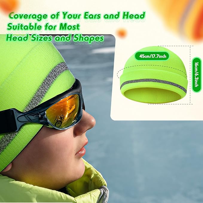 Reflective Knit Hat Safety Beanies Adult High Visibility Beanie Neon Winter Knit Caps with Reflective Stripe