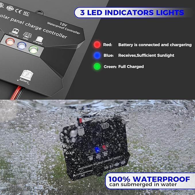 Voltset MPPT Solar Charge Controller : IP68 Waterproof - Display for Gel AGM Lead-Acid Lithium LiFePO4 Battery - Used in RV Marine Camper Van Truck Trailer (MPPT Solar Charge Controller New Model)