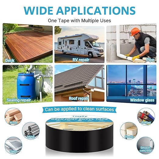 Butyl Joist Tape for Decking 2" x 50', 2 Rolls Weather-Resistant Deck Joist Tape, Waterproof and Anti-Corrosion, Self-Adhesive Flashing Joists Tape for Wood Decks Beams Roof