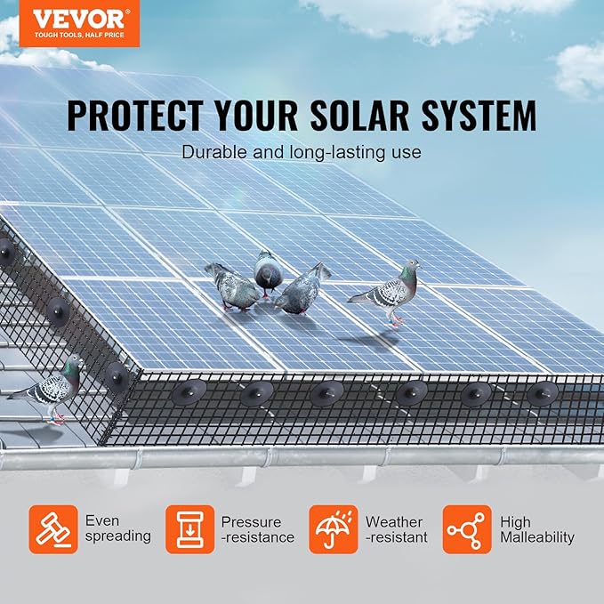 VEVOR 6 inch x 100ft Solar Panel Bird Guard, Critter Guard Roll Kit with 60pcs Durable Metal Fasteners, Solar Panel Guard with Rust-Proof PVC Coating, 1/2 inch Wire Roll Mesh