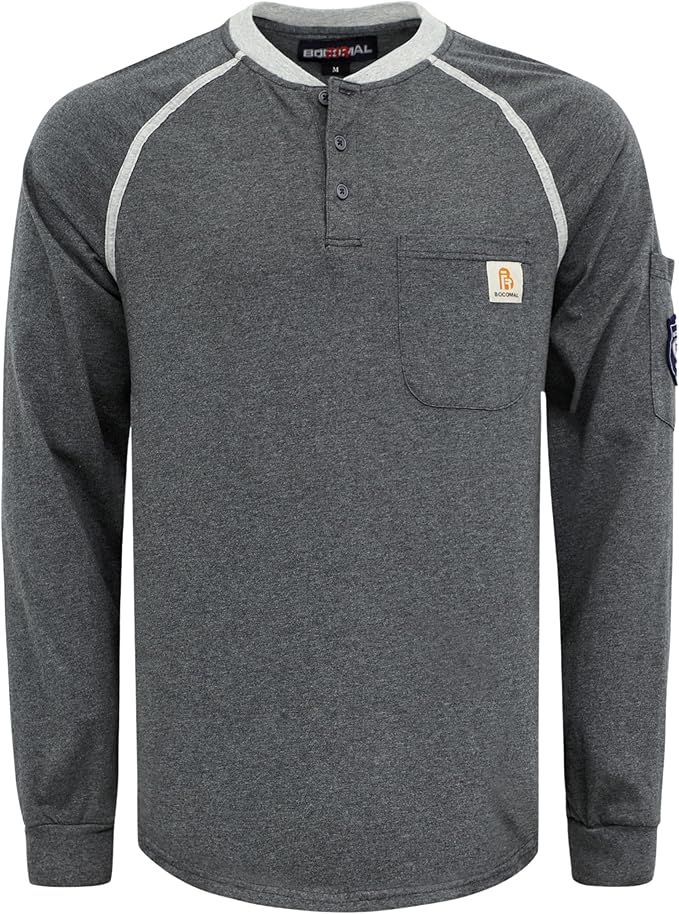 BOCOMAL FR Shirts 5.5oz Light Weight Henley and Short Sleeve Flame Resistant/Fire Retardant Clothing Shirt