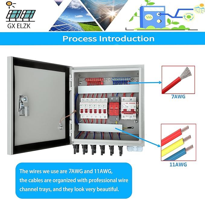 Hardcover 6 Strings Solar Combiner Box 80A DC Main Circuit Breaker with Power Surge and 16A Circuit Breaker This PV Combiner Box is Suitable for On/Off-Grid Solar Power