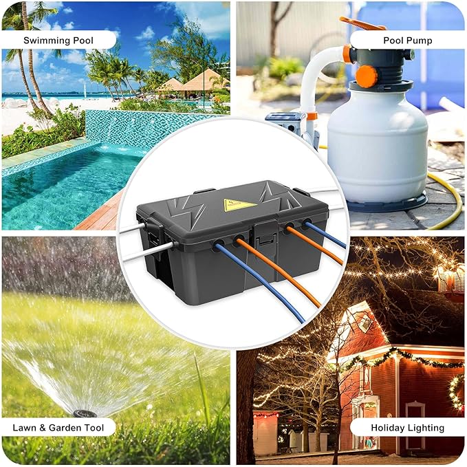 iwillink Large Outdoor Electrical Box (12.6 x 8.6 x 5.1 inch), IP54 Waterproof Extension Cord Cover, Weatherproof with 8 Cable Seal Entry, Power Strip, Timer Outlet Plug, Holiday Light, Black