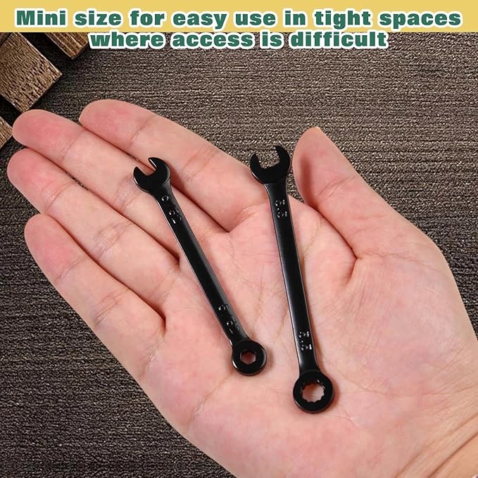 20PCS Mini Wrench Set Standard Metric and SAE 4mm-11mm & 5/32"-7/16" Open End and Box End Combination Wrench Set Super with Storage Roll Pouch and Key Rings, Black Electrophoretic Coating