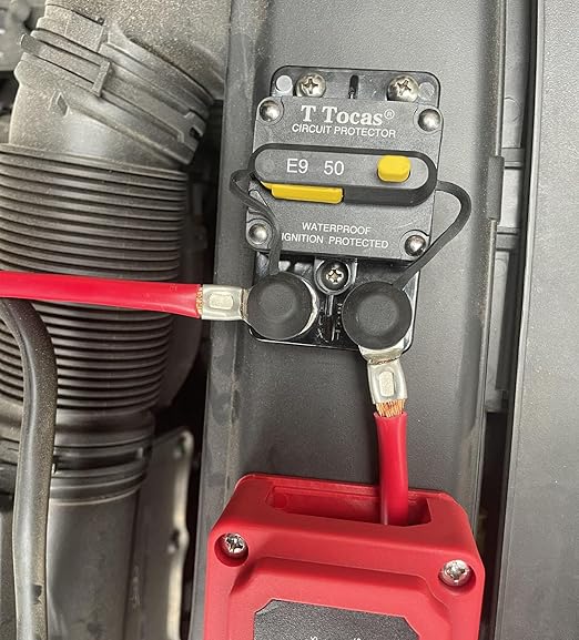 Double 3/8" Stud E9 30 Amp Circuit Breaker with Manual Reset, Surface Mount, 12V - 72V DC, Waterproof IP67 30A Switchable