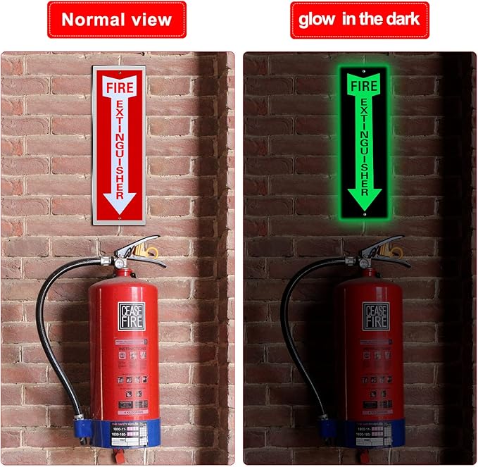 Tondiamo 4 Pack Fire Extinguisher Sign Glow in the Dark Fire Rust Aluminum Signs 4 X12 Inch Laminated for Ultimate UV, Weather, Scratch, Water and Fade Resistance, Indoor and Outdoor