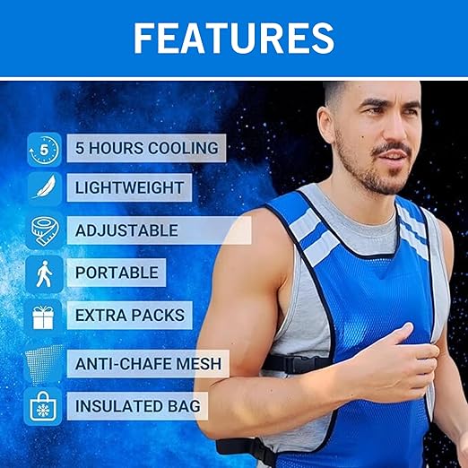 Cooling Vest for Men & Women - Adjustable Lightweight Ice Vest, S-XXL, Includes 8 Ice Packs, Ideal for Motorcycle, MS, Mascots & Outdoor Stay Cool Activities