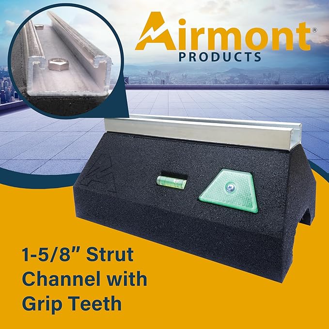 Rooftop Block Support – Single Base with Channel | Heavy-Duty Recycled Rubber Mount | UV-Resistant | for Pipes, Conduits, HVAC, Solar, Cable Trays | 750 lb Load Capacity