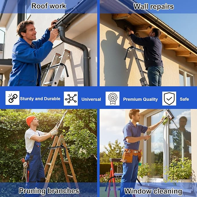 Ladder Stabilizer with Tool Tray & Hook Heavy Duty Adjustable Roof Gutter Guard Universal Ladder Stabilizer Safe Accessories for Gutters Roof Windows