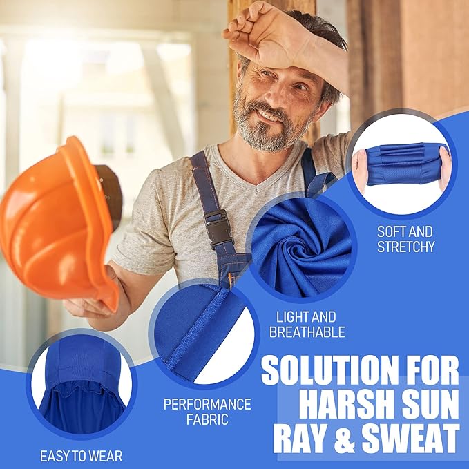 Syhood 4 Pieces Hard Hat Liner with Sun Shade Cooling Skull Cap Neck Shade Sun Protector Skull Cap Liner Sweat Wicking Outdoor Construction Cycling for Men Women(White, Dark Grey, Royal Blue, Black)