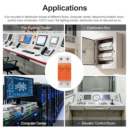 Baomain 2P (1P+N) Surge Protective,275V AC 40kA,BMD1-C40 Single-Phase SPD with Neutral Protection,DIN Rail Mounting,Flame Retardant Housing