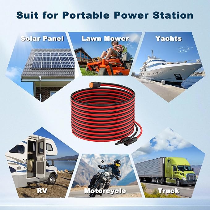 12AWG Solar Extension Cable Solar Connector to XT60i Female Adapter Solar Panel Charge Extension Cable for RV Foldable Solar Panel (2FT)