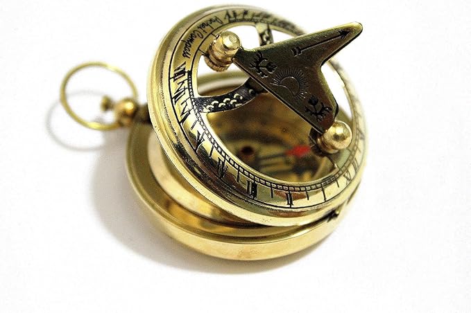 THOR INSTRUMENTS Brass Push Button Direction Sundial Compass - Pocket Sundial Compass Rustic Vintage Home Decor Gifts