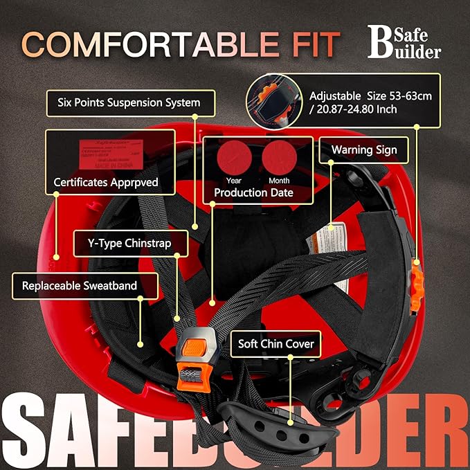 Construction Safety Helmet with Build-in Visor ABS Hard Hat with Visor Adjustable Ventilation Hardhats Work Head Protection ANSI/ISEA Z89.1