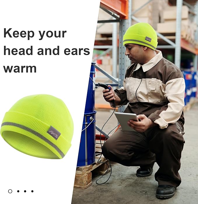 ProtectX High Visibility Safety Beanie, 360-Degree Reflective Comfortable Knit Beanie Headcover Hat, Warming Cap for Work
