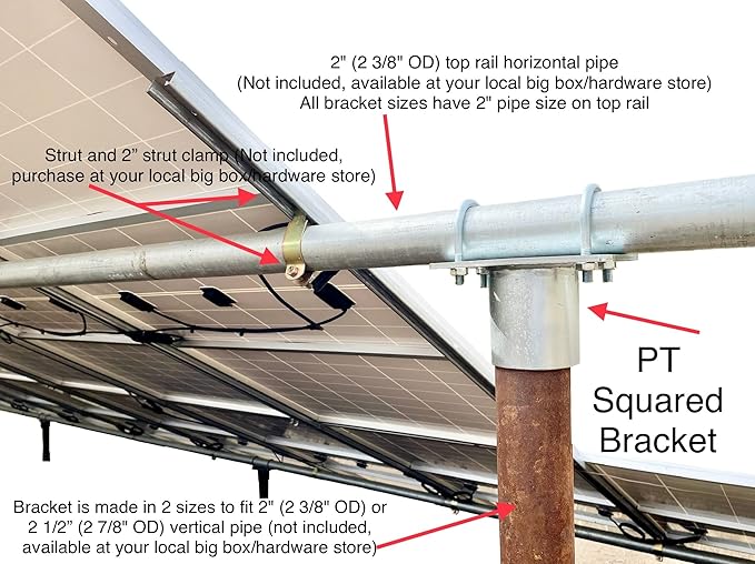 Solar Panel Array Mounting Bracket Top Cap for 2" (2 3/8" OD) Pipe or Pole Ground Mount Universal DIY