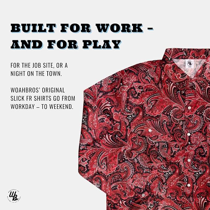 WoahBros FR Shirts for Men, 8oz Midweight Flame Resistant Welding Shirt, 100% Cotton, Pearl Snap Buttons - CAT2/NFPA2112