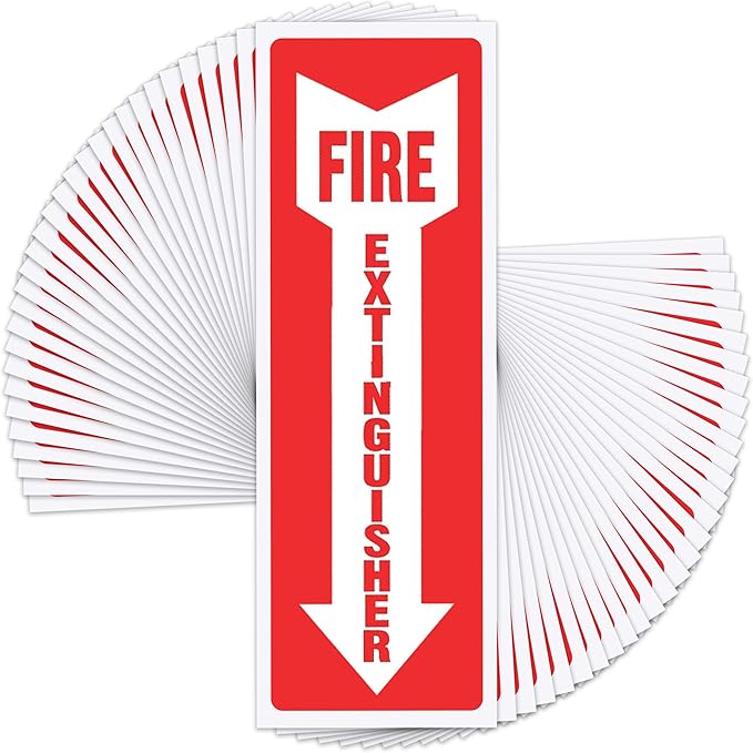Fire Extinguisher Sign Sticker - 36 Pack - 4" X 12" - 5 Mil Vinyl - Bright Red White Colors - Durable Self Adhesive, Weatherproof, UV Protected - Ideal for Inside Office or Boat