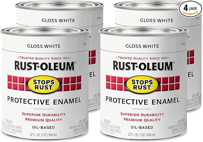 Rust-Oleum 7792504-4PK Stops Rust Brush On Paint, Quart, Gloss White, (Pack of 4)