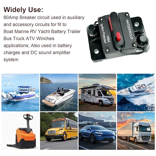 Circuit Breaker DC 12V-48V Fuse Manual Reset for Boat Trolling Motor Marine ATV Trailer Vehicles Stereo Audio Electronic Battery Solar System Protection (150Amp)
