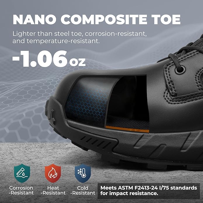 NORTIV 8 Men's 8" Composite Toe Work Boots, Lightweight Side Zipper ASTM F2412-24 & ASTM F2913-24 Safety Military Boots for All-Day Comfort, Peakforce-Nano