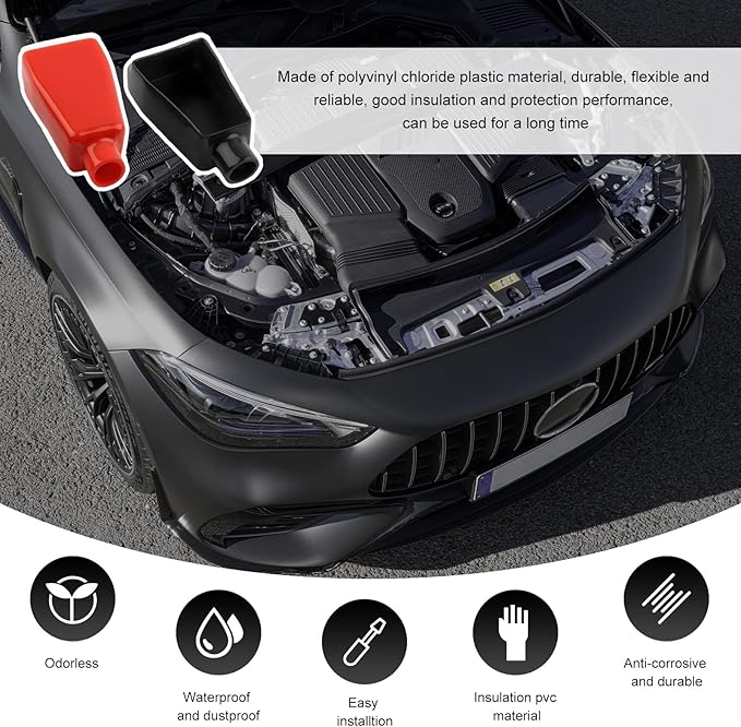 2PCS Battery Terminal Covers, Insulating Soft PVC Positive Negative Battery Cable Stud Cover, Flexible Battery Terminal Covers Stud Boots Protector for Car Truck Marine Boat