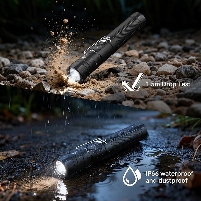 T05 EDC Tactical Flashlight Rechargeable, 1500 High Lumen 90 Degree Work Light with Magnet, 6 Mode Super Bright Small LED Flashlight for Work Maintenance, Outdoor, and Emergency Situations