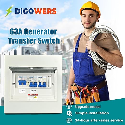 Generator Transfer Switch,63 Amp Manual Transfer Switch, 120/240-Volt Transfer Switch,15,000 Watt Prewired Transfer Switch for Home Generator and Solar Power Systems,with Overload Protection (63A-2P)