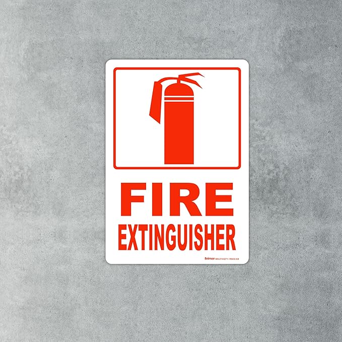 Brimar - 7" x 10" - Fire Extinguisher Sign - 3.5 Mil InfiniStick™ Vinyl Label - Bold Text - Easy Installation