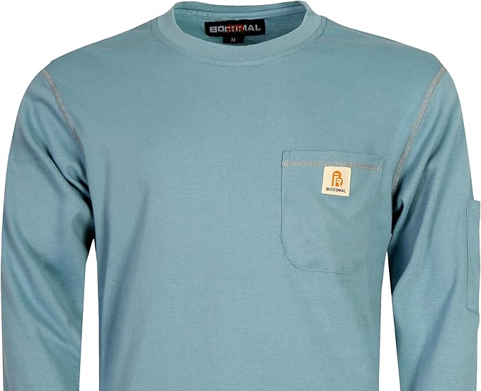 BOCOMAL FR Shirts for Men Lightweight Crew Long Sleeve Flame Resistant/Fire Retardant Shirt…