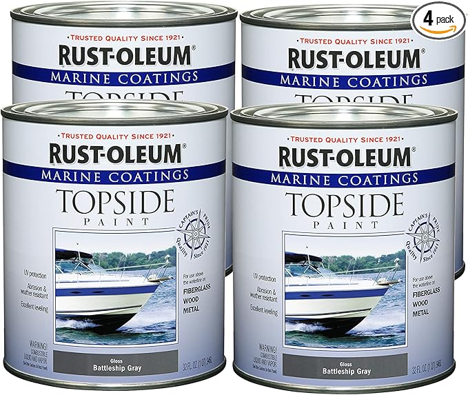Rust-Oleum 207005-4PK Marine Coatings Topside Paint, Quart, Battleship Gray, 4 Pack
