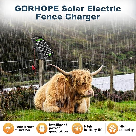20 Miles Solar Electric Fence Charger,Output 0.32J Electric Fenc e Charger,24-Hour Uninterrupted Protection Solar Fence Chargers, Solars Fence Energizerr That can Work for 14 Days Without Sunlight